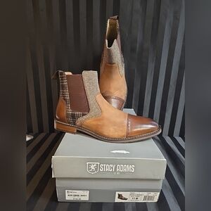 New Damaged Box Stacy Adams Men's US 11 Finney Leather Chelsea Pull On Boots